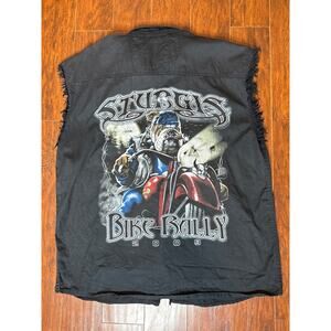 Biker Wear Mens Sleeveless 2009 Sturgis Bike Rally Button Up Shirt XL Black